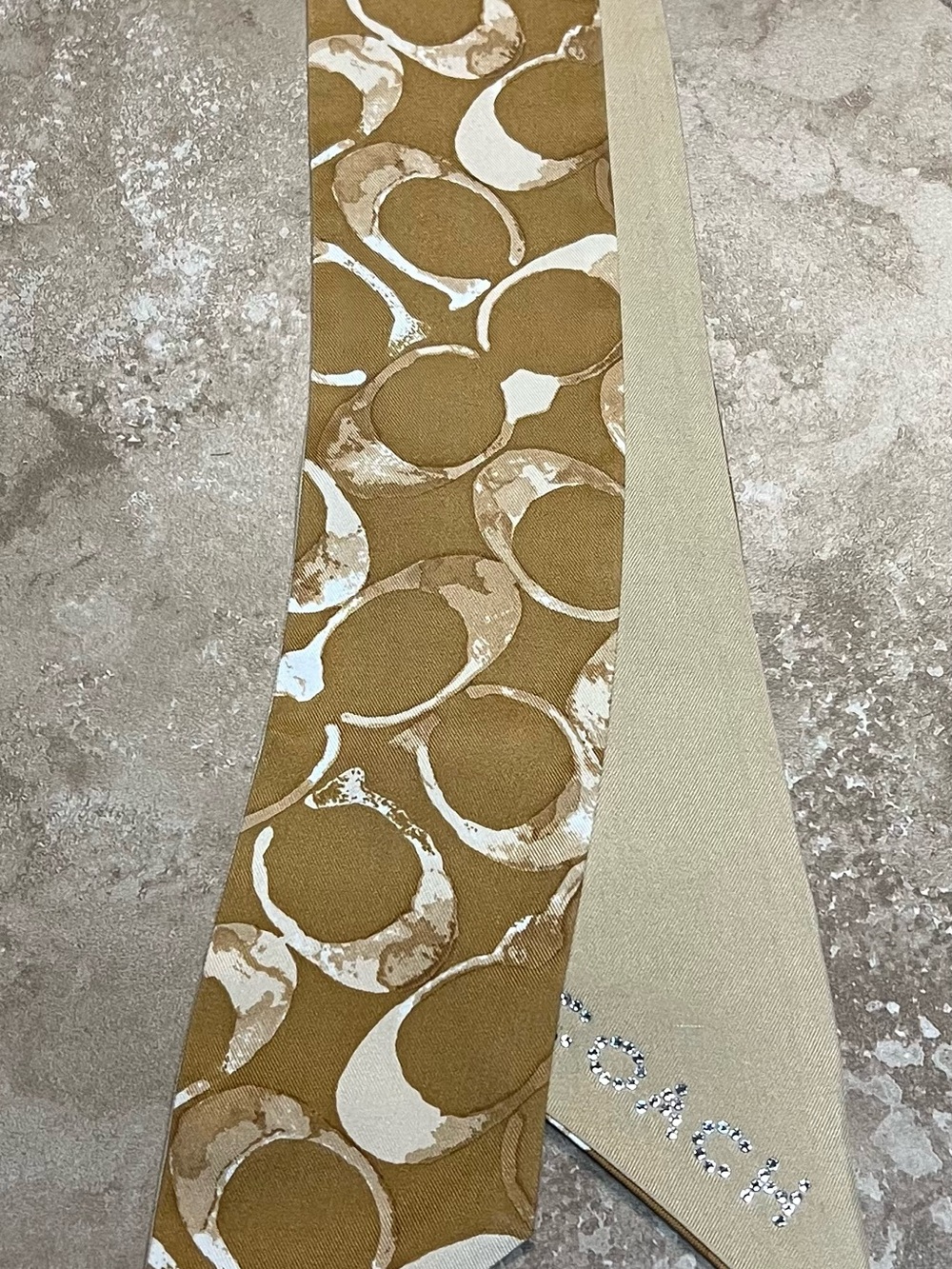 Coach Camel and Cream Circle Print Silk Tie